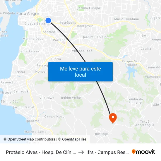 Protásio Alves - Hosp. De Clínicas Cb to Ifrs - Campus Restinga map