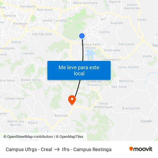 Campus Ufrgs - Creal to Ifrs - Campus Restinga map