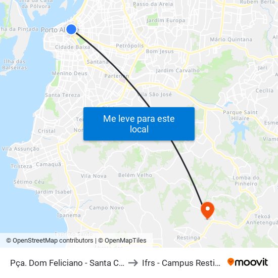 Pça. Dom Feliciano - Santa Casa to Ifrs - Campus Restinga map