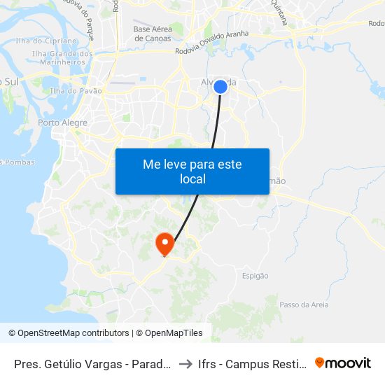 Pres. Getúlio Vargas - Parada 49 to Ifrs - Campus Restinga map