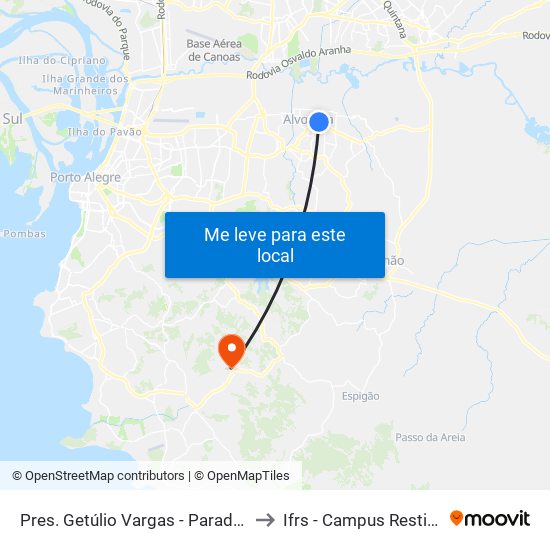 Pres. Getúlio Vargas - Parada 52 to Ifrs - Campus Restinga map