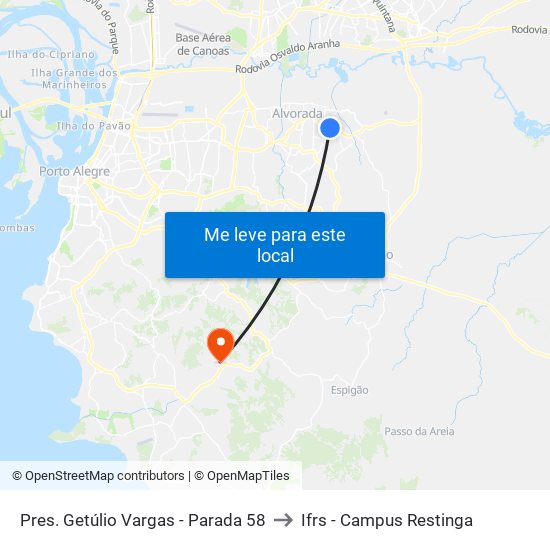 Pres. Getúlio Vargas - Parada 58 to Ifrs - Campus Restinga map