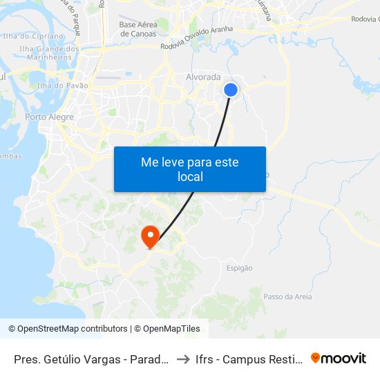 Pres. Getúlio Vargas - Parada 60 to Ifrs - Campus Restinga map