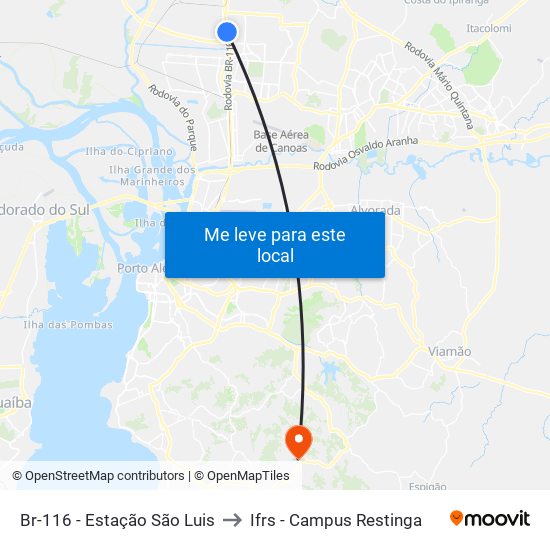 Br-116 - Estação São Luis to Ifrs - Campus Restinga map