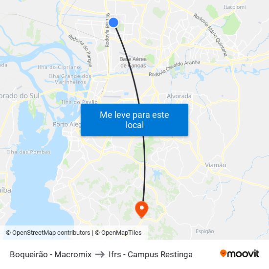 Boqueirão - Macromix to Ifrs - Campus Restinga map