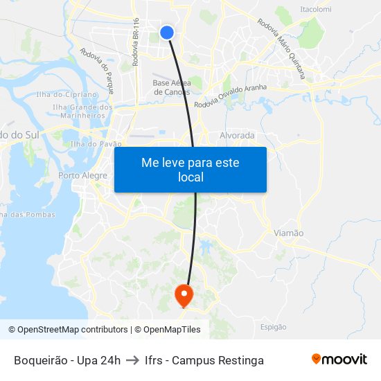 Boqueirão - Upa 24h to Ifrs - Campus Restinga map