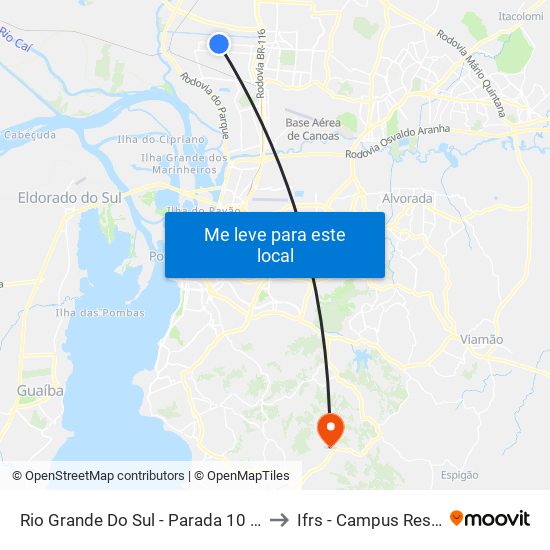 Rio Grande Do Sul - Parada 10 (Rissul) to Ifrs - Campus Restinga map