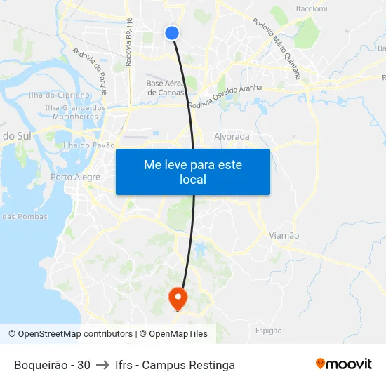 Boqueirão - 30 to Ifrs - Campus Restinga map