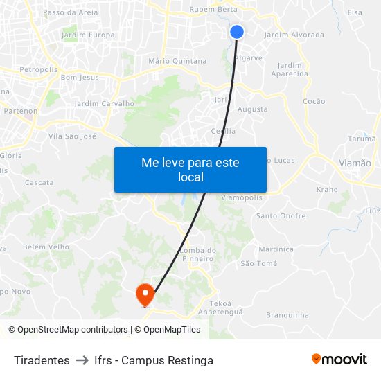 Tiradentes to Ifrs - Campus Restinga map