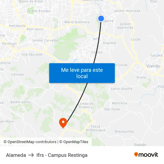 Alameda to Ifrs - Campus Restinga map