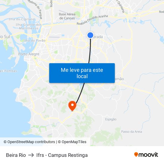 Beira Rio to Ifrs - Campus Restinga map