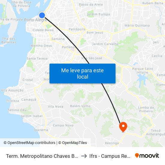 Term. Metropolitano Chaves Barcellos to Ifrs - Campus Restinga map