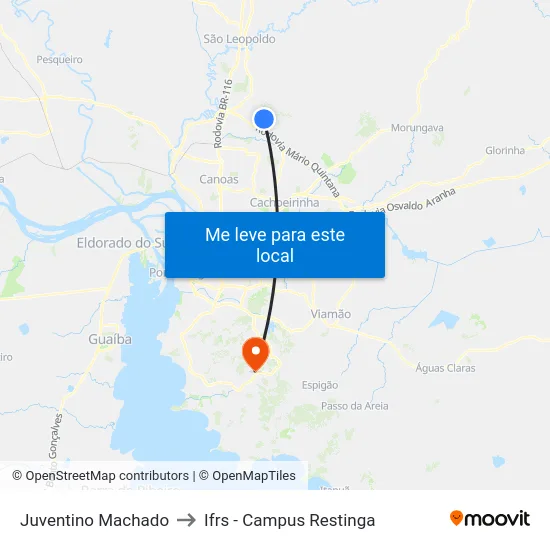 Juventino Machado to Ifrs - Campus Restinga map