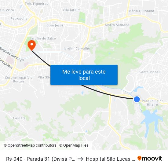 Rs-040 - Parada 31 (Divisa Porto Alegre) to Hospital São Lucas Da Pucrs map