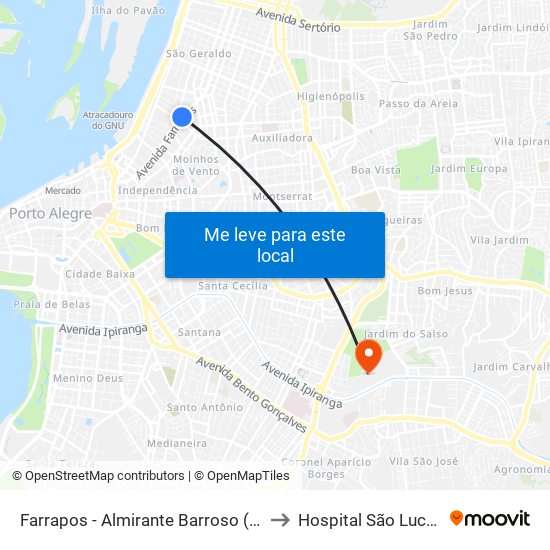 Farrapos - Almirante Barroso (Fora Do Corredor) to Hospital São Lucas Da Pucrs map