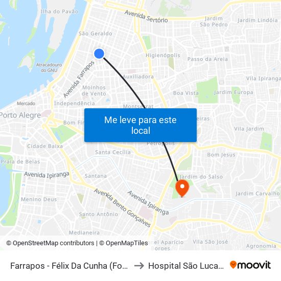 Farrapos - Félix Da Cunha (Fora Do Corredor) to Hospital São Lucas Da Pucrs map