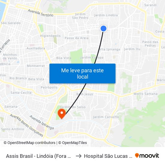 Assis Brasil - Lindóia (Fora Do Corredor) to Hospital São Lucas Da Pucrs map