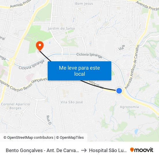 Bento Gonçalves - Ant. De Carvalho (Fora Do Corredor) to Hospital São Lucas Da Pucrs map