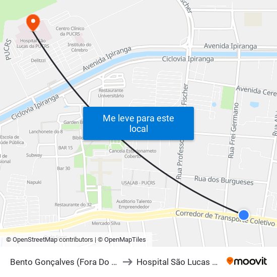 Bento Gonçalves (Fora Do Corredor) to Hospital São Lucas Da Pucrs map