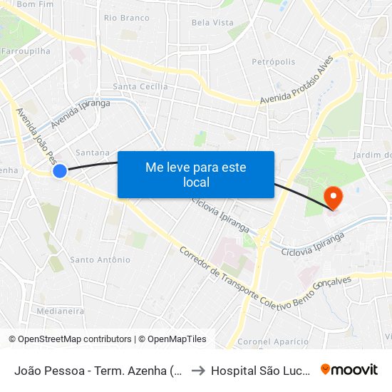 João Pessoa - Term. Azenha (Fora Do Corredor) to Hospital São Lucas Da Pucrs map