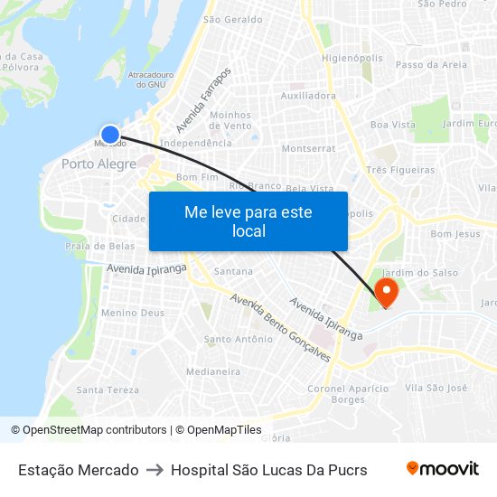 Estação Mercado to Hospital São Lucas Da Pucrs map
