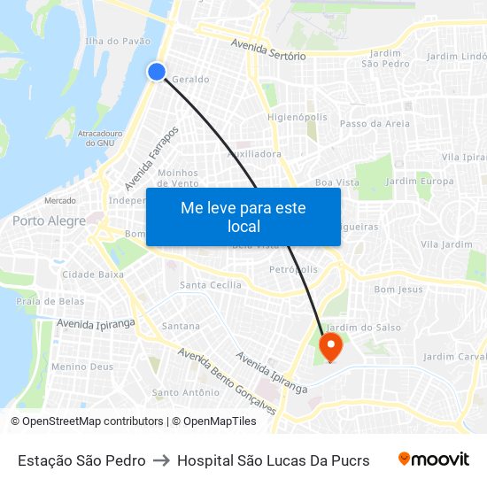 Estação São Pedro to Hospital São Lucas Da Pucrs map