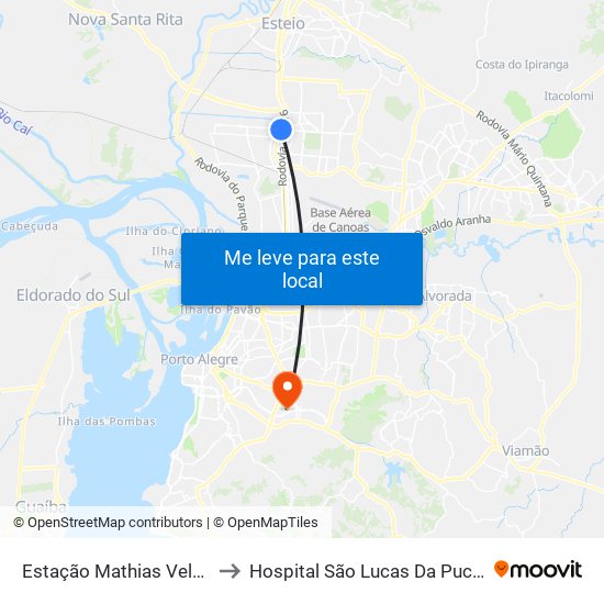 Estação Mathias Velho to Hospital São Lucas Da Pucrs map