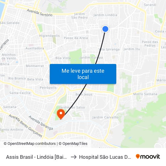 Assis Brasil - Lindóia [Bairro - Bc] to Hospital São Lucas Da Pucrs map