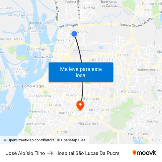 José Aloísio Filho to Hospital São Lucas Da Pucrs map