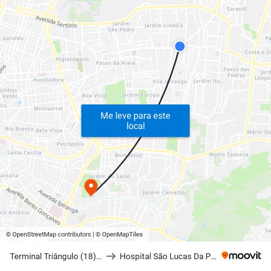 Terminal Triângulo (18)(24) to Hospital São Lucas Da Pucrs map