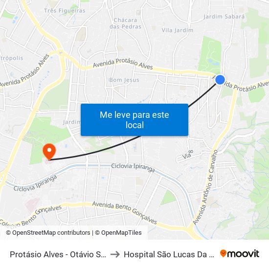 Protásio Alves - Otávio Santos to Hospital São Lucas Da Pucrs map