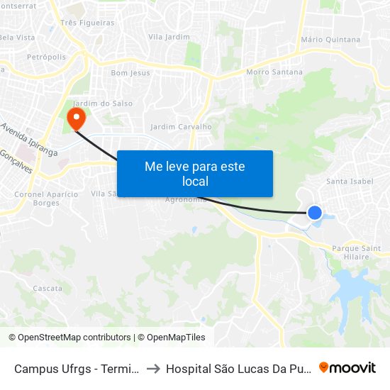 Campus Ufrgs - Terminal to Hospital São Lucas Da Pucrs map