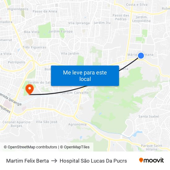 Martim Felix Berta to Hospital São Lucas Da Pucrs map