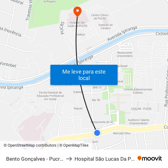 Bento Gonçalves - Pucrs Bc to Hospital São Lucas Da Pucrs map