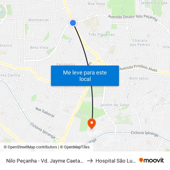 Nilo Peçanha - Vd. Jayme Caetano Braun (Piso Inferior) to Hospital São Lucas Da Pucrs map