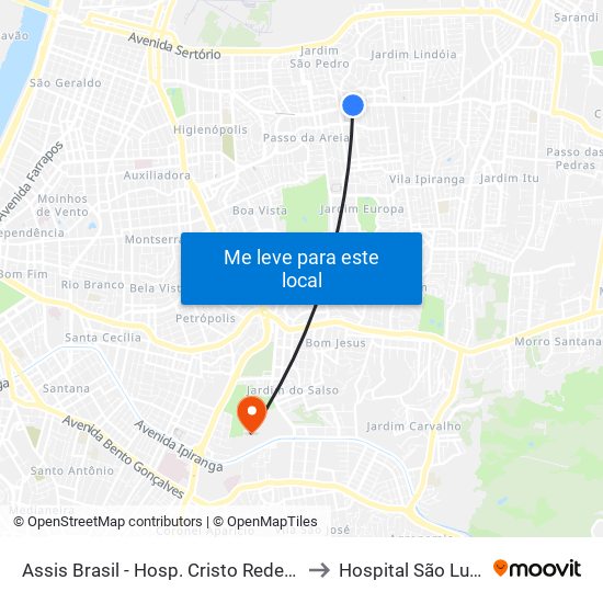 Assis Brasil - Hosp. Cristo Redentor (Fora Do Corredor) to Hospital São Lucas Da Pucrs map