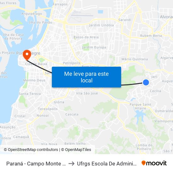 Paraná - Campo Monte Alegre to Ufrgs Escola De Administração map