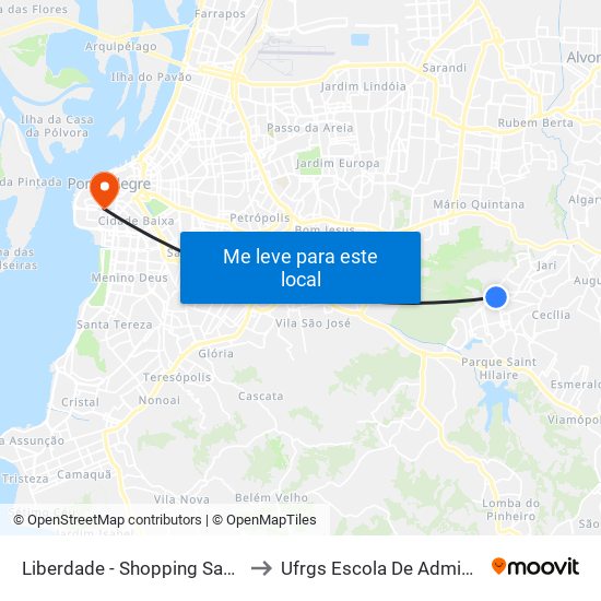 Liberdade - Shopping Santa Isabel to Ufrgs Escola De Administração map