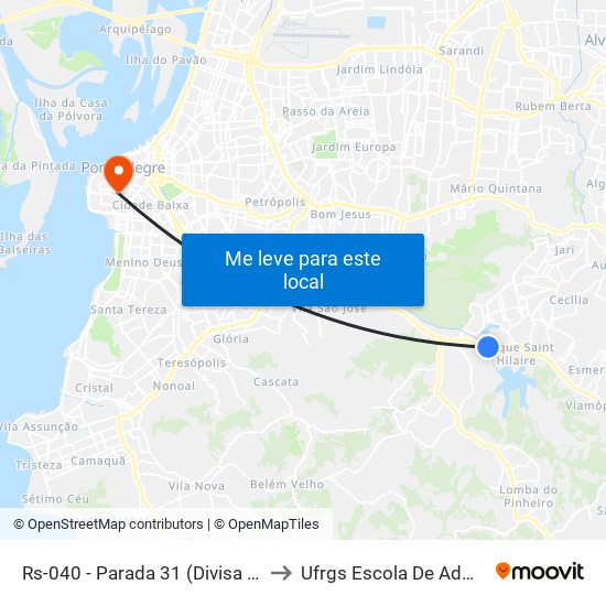 Rs-040 - Parada 31 (Divisa Porto Alegre) to Ufrgs Escola De Administração map