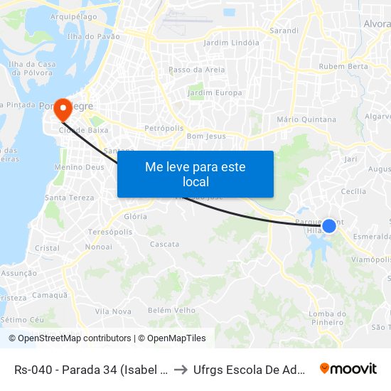 Rs-040 - Parada 34 (Isabel De Espanha) to Ufrgs Escola De Administração map