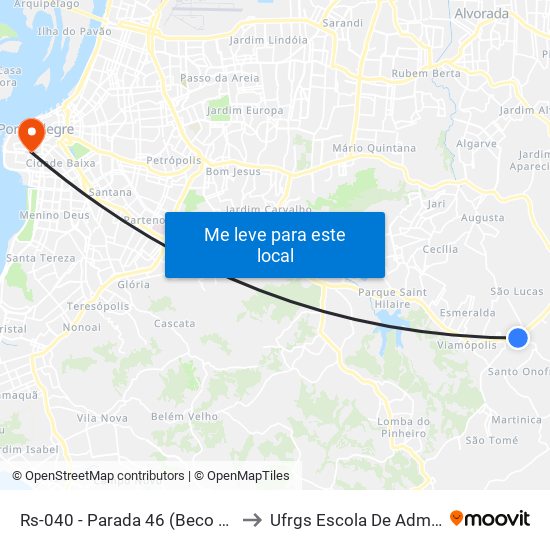 Rs-040 - Parada 46 (Beco Dos Cunhas) to Ufrgs Escola De Administração map
