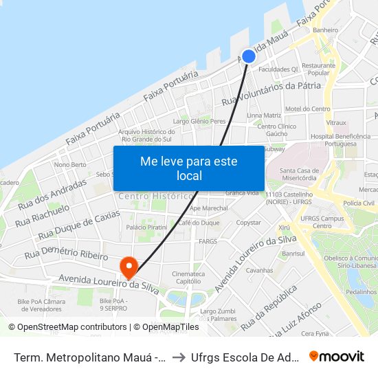 Term. Metropolitano Mauá - Desembarque to Ufrgs Escola De Administração map