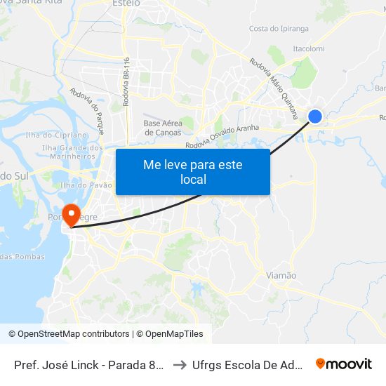 Pref. José Linck - Parada 82 (Rodoviária) to Ufrgs Escola De Administração map