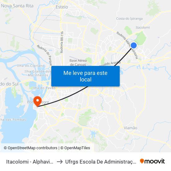 Itacolomi - Alphaville to Ufrgs Escola De Administração map