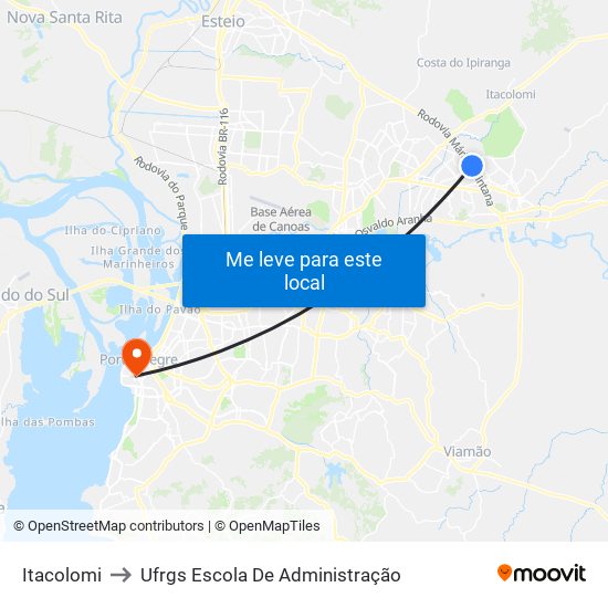 Itacolomi to Ufrgs Escola De Administração map