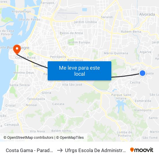 Costa Gama - Parada 17 to Ufrgs Escola De Administração map