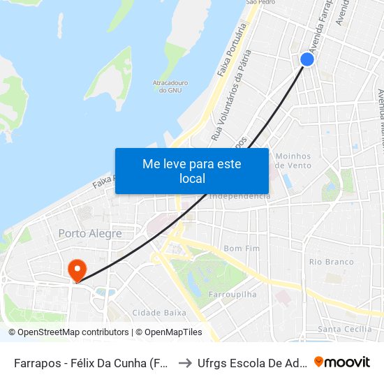 Farrapos - Félix Da Cunha (Fora Do Corredor) to Ufrgs Escola De Administração map