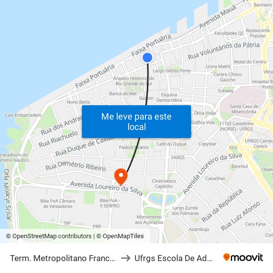 Term. Metropolitano Francisco L. Truda to Ufrgs Escola De Administração map