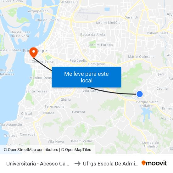 Universitária - Acesso Campus Ufrgs to Ufrgs Escola De Administração map