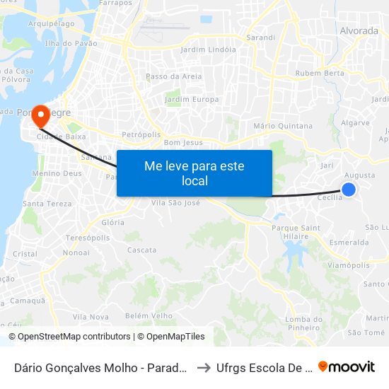 Dário Gonçalves Molho - Parada 20 (Ubs Augusta Marina) to Ufrgs Escola De Administração map